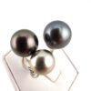 Bague en argent 925 rhodié, 3 perles de Tahiti rondes, cat. A 11.4mm bleu / cat. A 10.2 aubergine / cat. A 8.8mm citron
