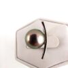 Bague en argent 925 rhodié, 1 perle de Tahiti ronde, catégorie B, 9.4mm, peacock clair
