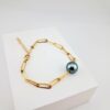 Bracelet mailles rectangles gold filled, 1 perle de Tahiti ronde, catégorie A, 10.7mm, bleu