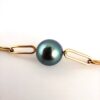 Bracelet mailles rectangles gold filled, 1 perle de Tahiti ronde, catégorie A, 10.7mm, bleu