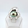 Bague 'Lady G.' 1 perle de Tahiti forme goutte vert clair