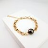 Bracelet mailles rondes en plaqué or, 1 perle de Tahiti ronde, catégorie A, 10.4mm, peacock