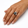 Bague 'Lady G.' en argent 925 rhodié, 1 perle de Tahiti forme goutte, catégorie A, 11.1mm, vert aubergine