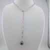 Collier chaîne mailles rectangles en argent 925 rhodié , 1 perle de Tahiti forme goutte, catégorie A, 11.8mm, bleu aubergine
