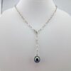 Collier chaîne mailles rectangles en argent 925 rhodié , 1 perle de Tahiti forme goutte, catégorie A, 11.8mm, bleu aubergine