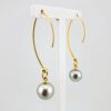 Boucles d'oreilles en plaqué or, 2 perles de Tahiti rondes, cat. B 10.7mm / cat. C, 10.3mm, gris clair - vue dos