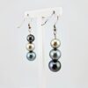 Boucles d'oreilles asymétriques en argent 925 rhodié, 6 perles de Tahiti rondes, cat. B 11mm / cat. C 10.1mm / cat. C 8.5mm / cat. B 11mm / cat. B 10 mm / cat. C 8.6mm, gris foncé / gris clair / gris souris - vue dos