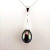 Pendentif 'grand cône' en argent 925 rhodié, 1 perle de Tahiti, forme goutte, catégorie A, 10mm, peacock foncé