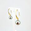 Boucles d'oreilles crochets en plaqué or, 2 perles de Tahiti rondes catégorie A, 10.2/10mm, gris rosé