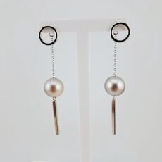 Boucles d'oreilles en argent 925 rhodié, 2 perles de Tahiti rondes, catégories A/B, 11.4mm, gris rosé