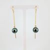 Boucles d'oreilles en or jaune 18 carats, 2 perles de Tahiti rondes, catégories A/B, 8.7mm, bleu vert