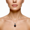 Pendentif argent rhodié zircons "tube", 1 perle de Tahiti ronde A 13mm noir aubergine