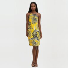 Robe courte YAELLE faite main – style tropical et coupe fluide. Création exclusive COCOBLANC à découvrir à Moorea, Polynésie française.